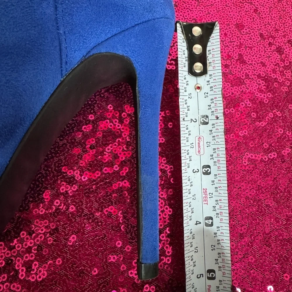 SHOEDAZZLE 🦋 Thigh-High, Vibrant Royal Blue Women's Stiletto Boots (Women’s 7)